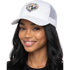 Women's White Mixed Stone Heart Adjustable Fit Classic Comfortable Baseball Cap